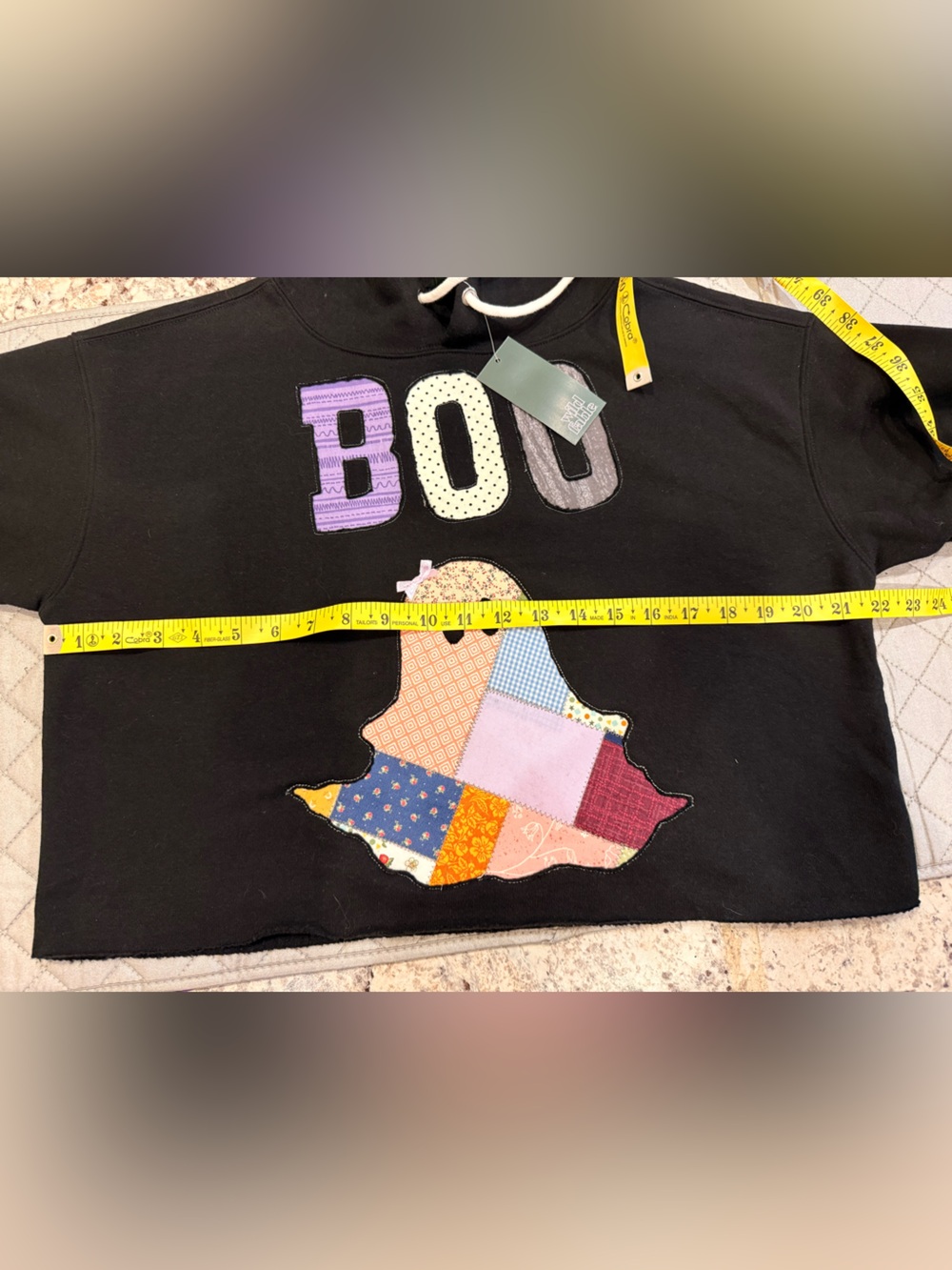 OOAK Halloween Ghost Patchwork Appliqué Cropped Hoodie NWT S - Picture 5 of 11